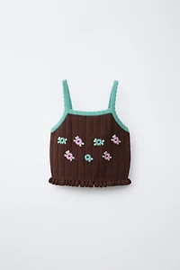 TOP CROPPED EN MAILLE À FLEURS BRODÉES
