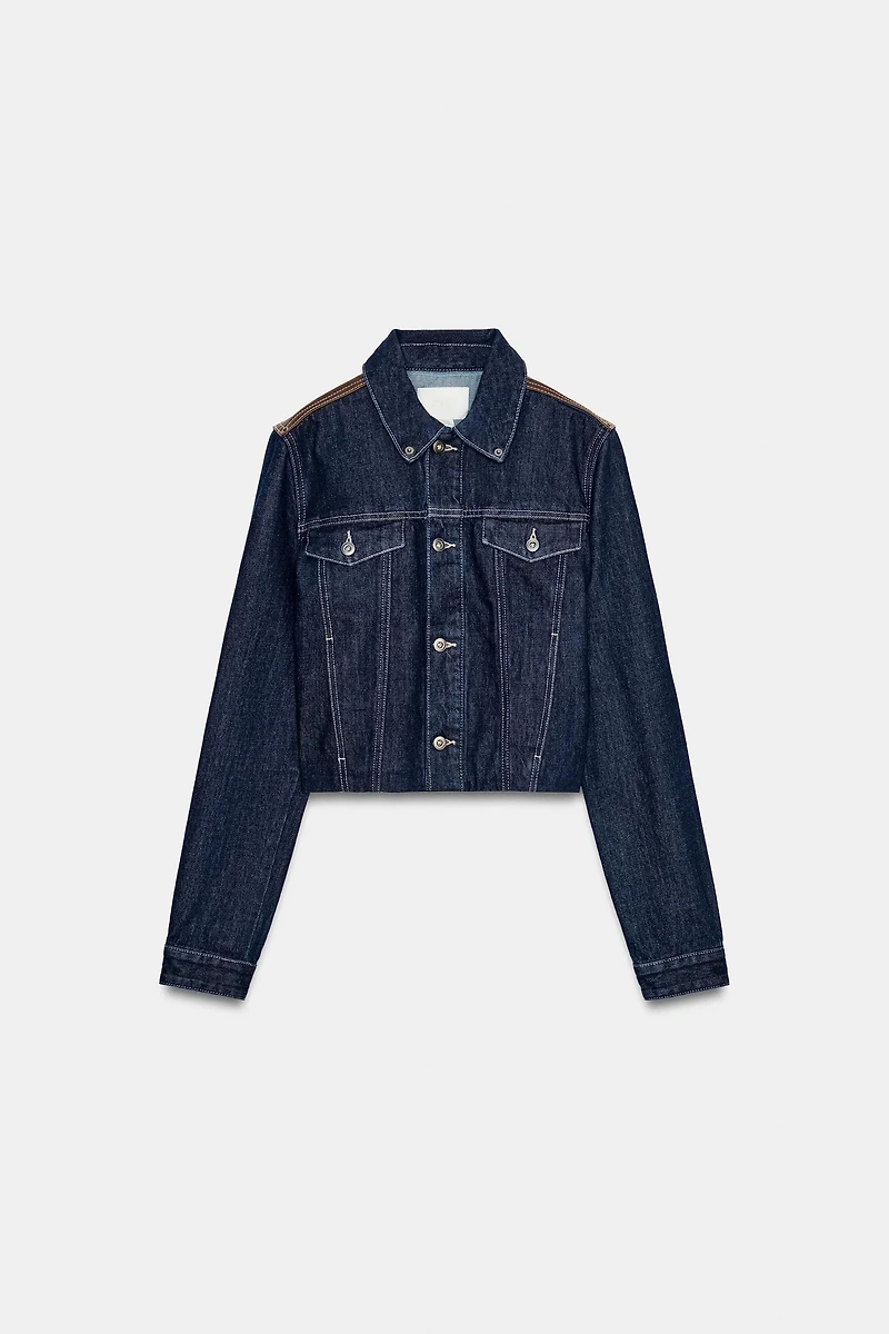 BLOUSON EFFET DENIM CUIR