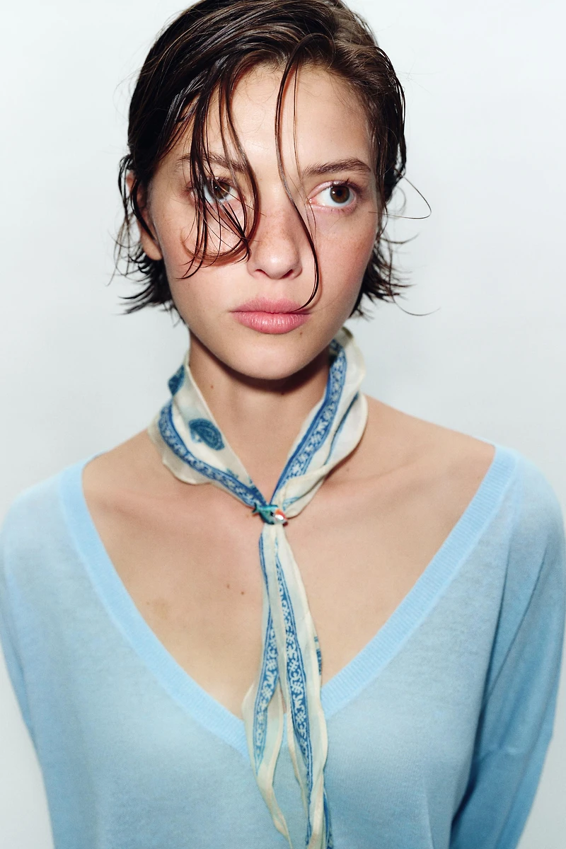 FISH PRINT SILK BANDANA SCARF