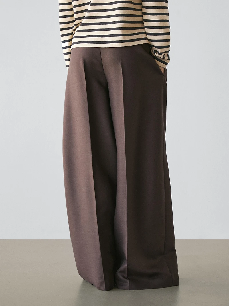 Wool blend contrast drawstring trousers