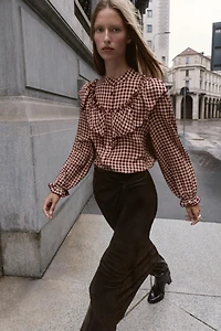 GINGHAM RUFFLE BLOUSE