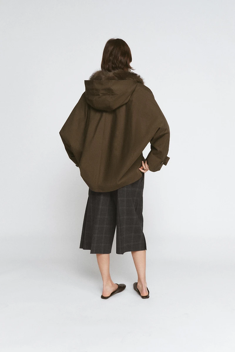 SHORT TRENCH COAT WITH FAUX FUR COLLAR ZW COLLECTION