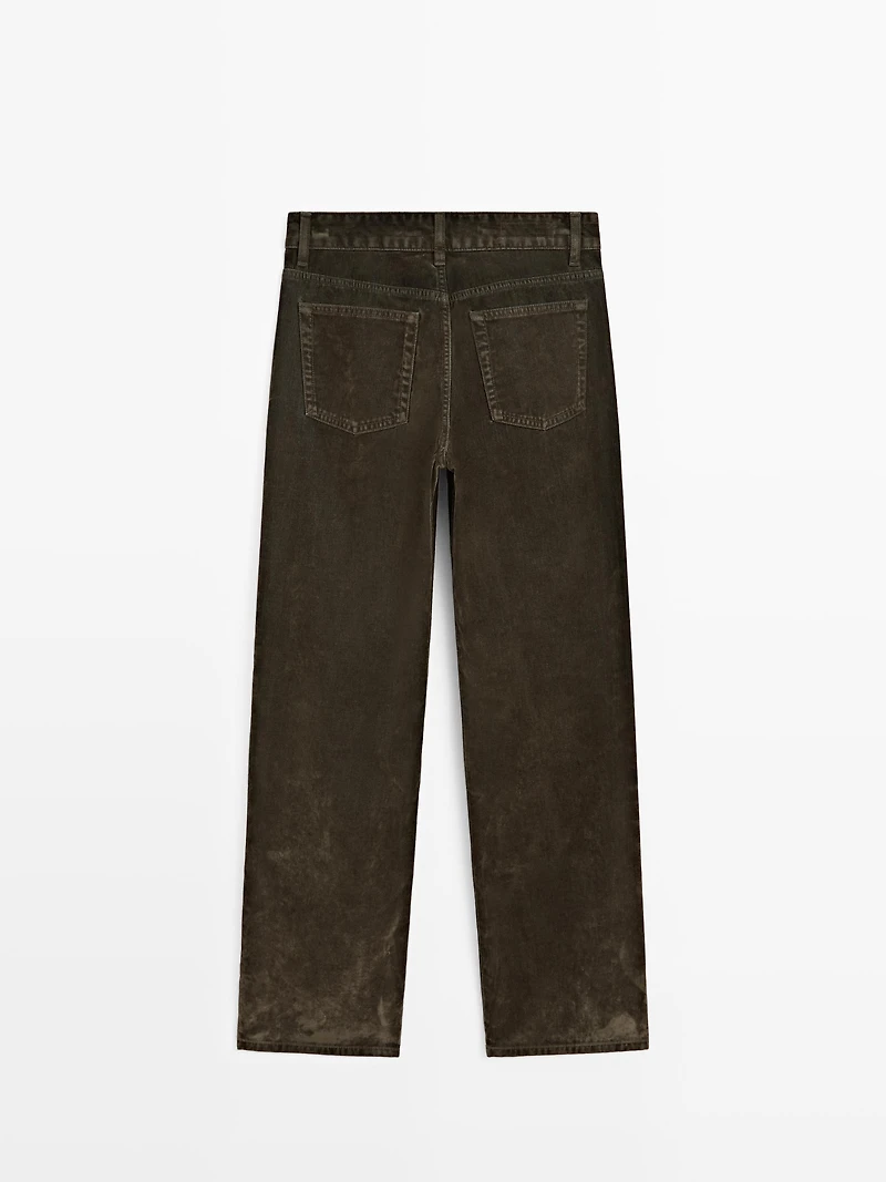 Low-rise straight-leg flocked jeans