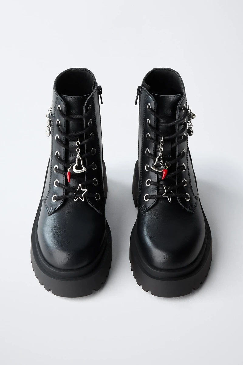 LACED ANKLE BOOTS WITH CHARMS