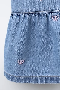 EMBROIDERED BUTTERFLY DENIM DRESS