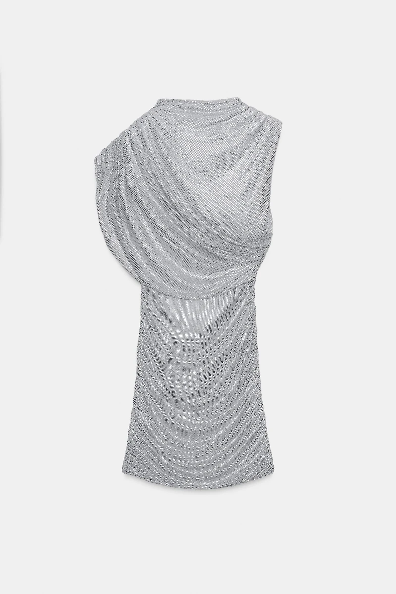 ROBE COURTE EN RÉSILLE CAPE STRASS