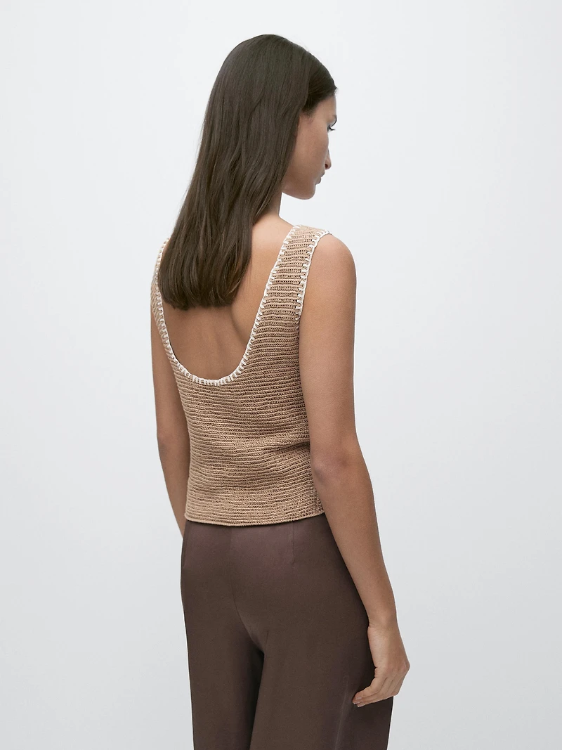 Contrast cotton blend knit top