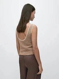 Contrast cotton blend knit top