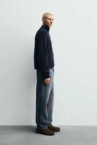 PULL EN MAILLE PERLÉE À COL ZIPPÉ