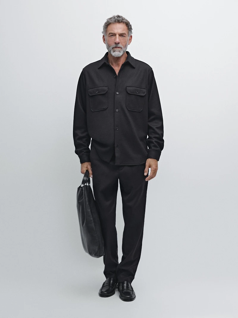 Pantalon en flanelle 100 % laine élastiqué sur le côté