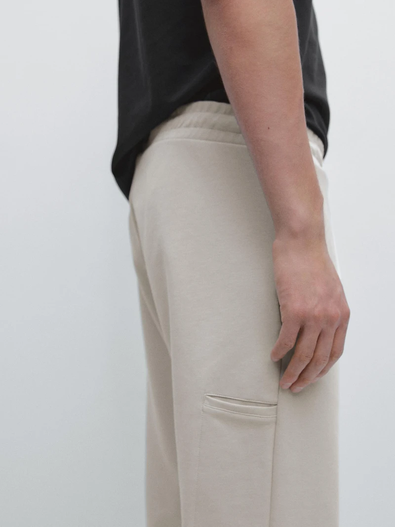 Straight-fit cotton blend trousers