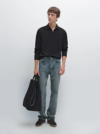 Long sleeve polo shirt with contrast collar
