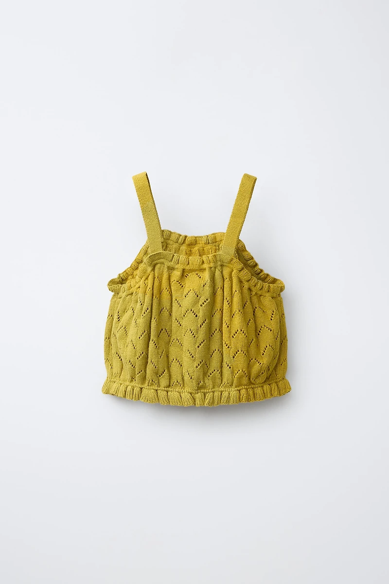 COTTON LINEN EMBROIDERED KNIT TOP