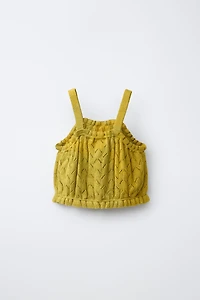 COTTON LINEN EMBROIDERED KNIT TOP