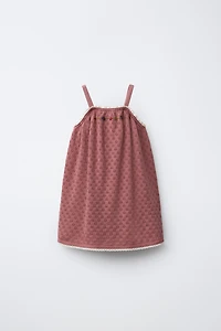 KNIT DRESS WITH EMBROIDERED FLOWERS AND LACE TRIM