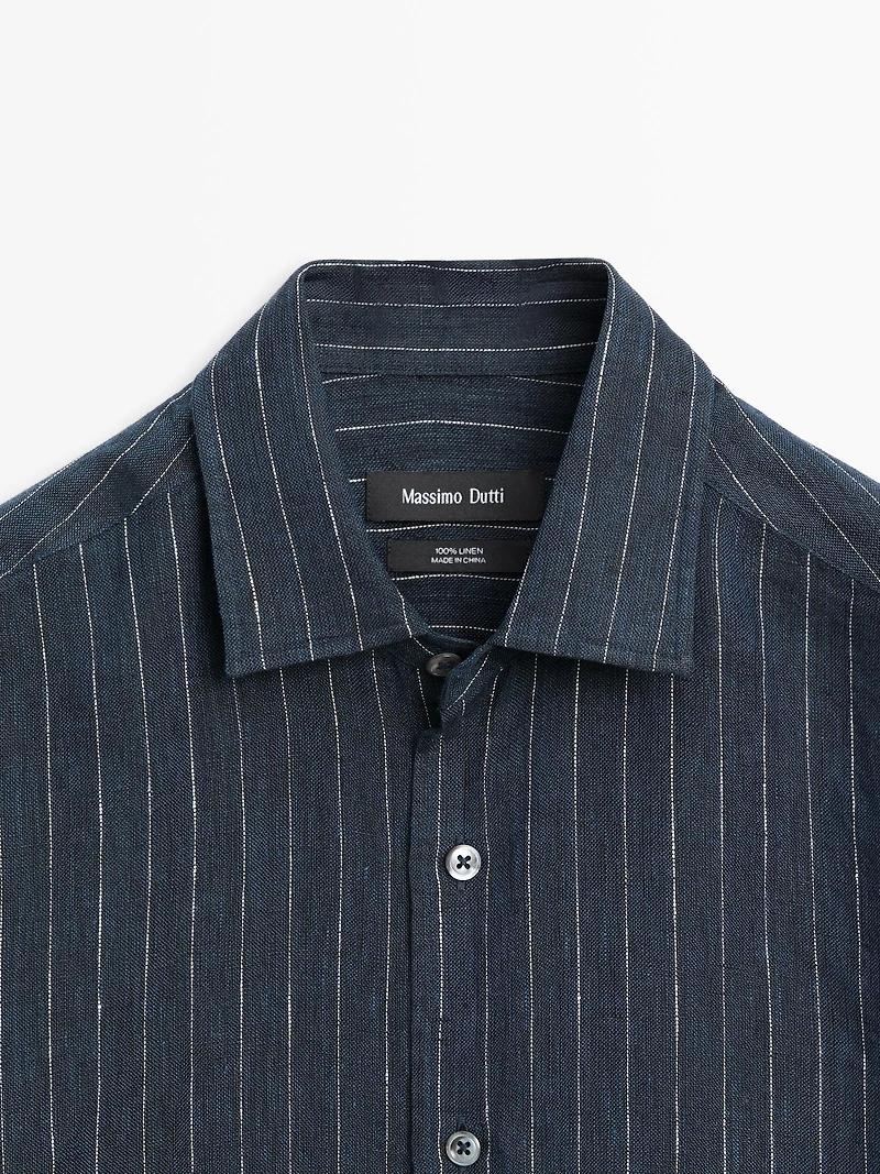 Chemise regular fit à rayures en lin
