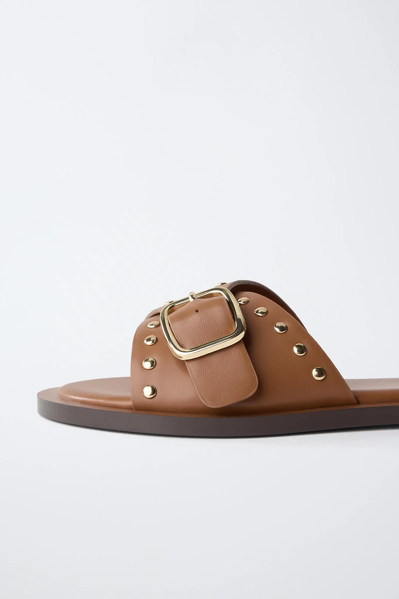 STUDDED SLIDE SANDALS
