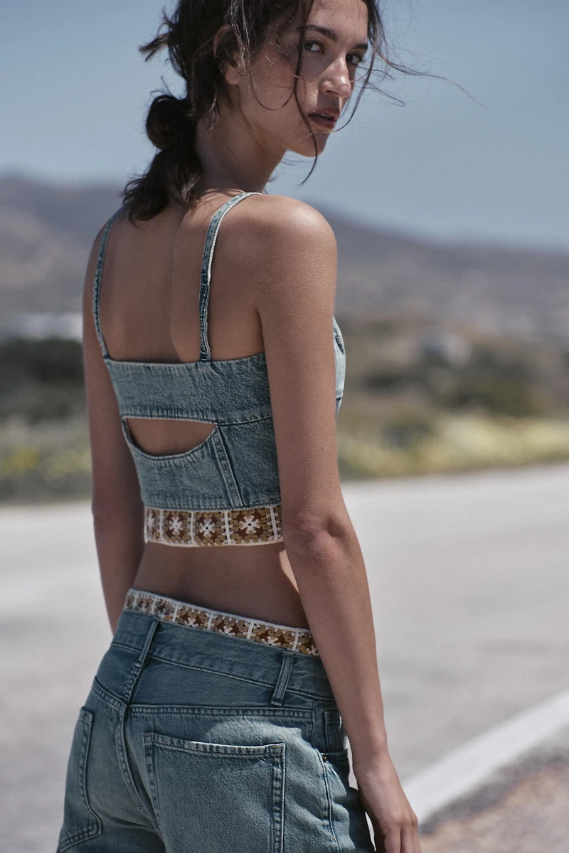 Z1975 COMBINATION CROCHET DENIM TOP