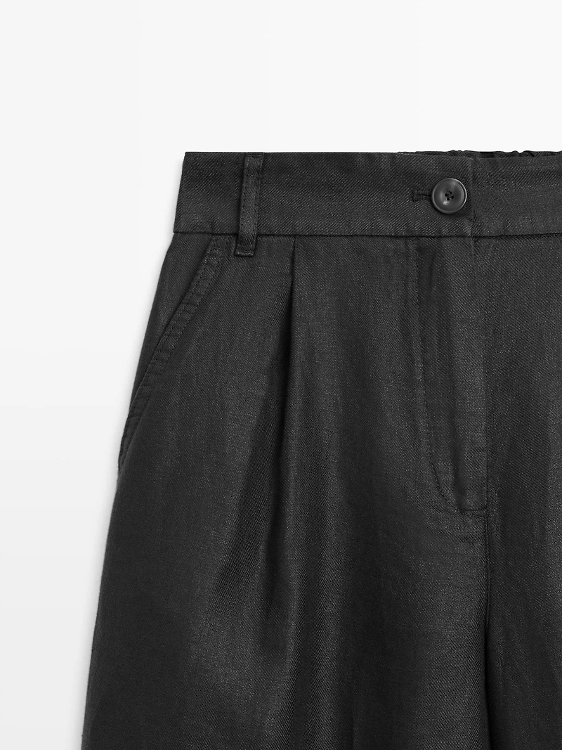 100% linen wide-leg elasticated trousers