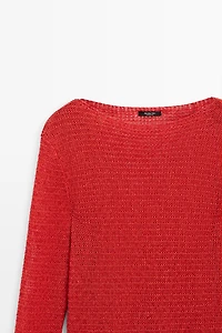 Boat neck knit sweater