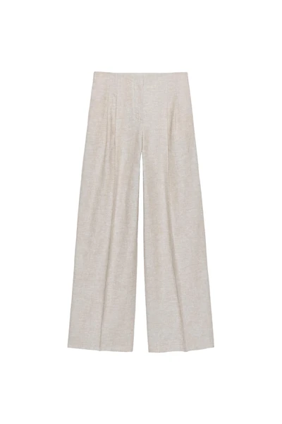 LINEN STRAIGHT FIT PLEATED PANTS