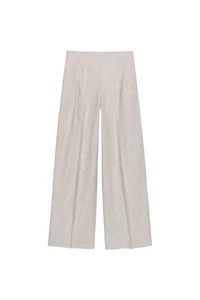 LINEN STRAIGHT FIT PLEATED PANTS