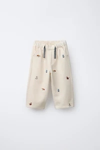 PANTALON BAGGY DOUX AU TOUCHER ANIMAUX BRODÉS