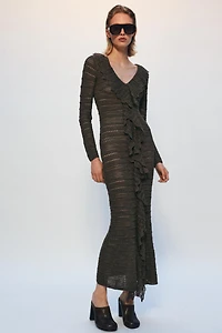 POINTELLE KNIT RUFFLED DRESS