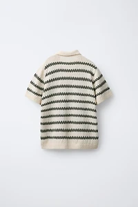 STRIPED CROCHET KNIT POLO SHIRT
