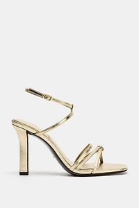 METALLIC EFFECT HEELED SANDALS