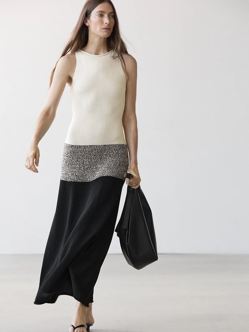 Robe midi maille contrastante 100 % coton