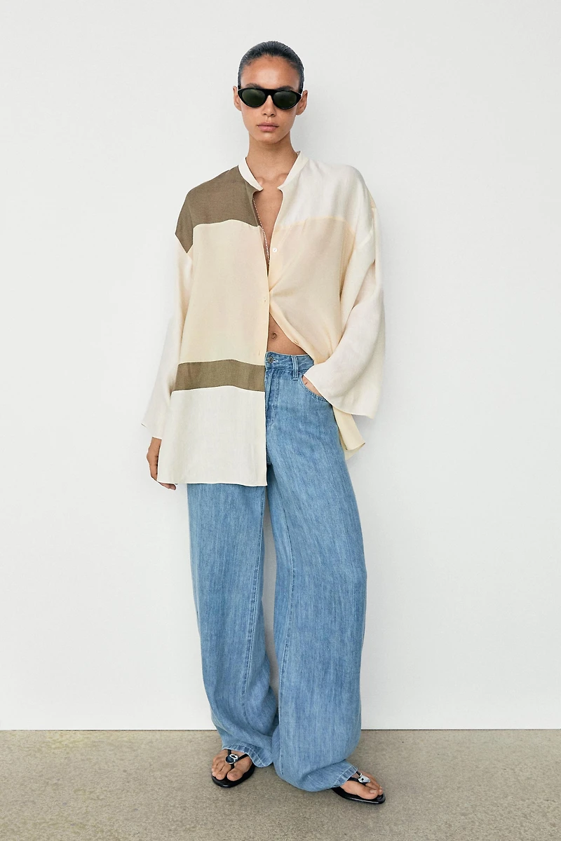 Chemisier fluide patchwork col officier