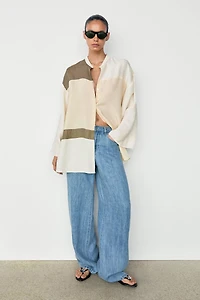 Chemisier fluide patchwork col officier