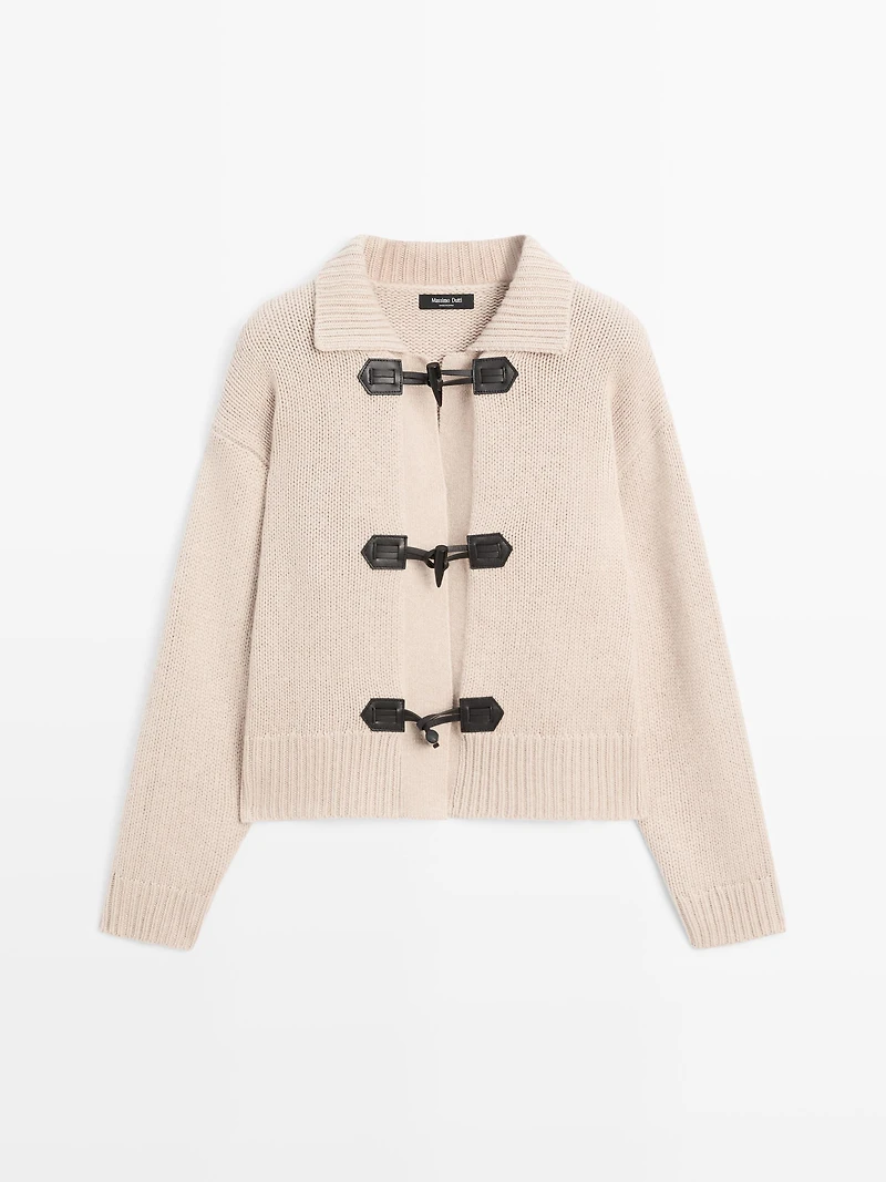 Wool blend cardigan with horn button detail