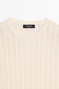 Short sleeve cutwork knit top