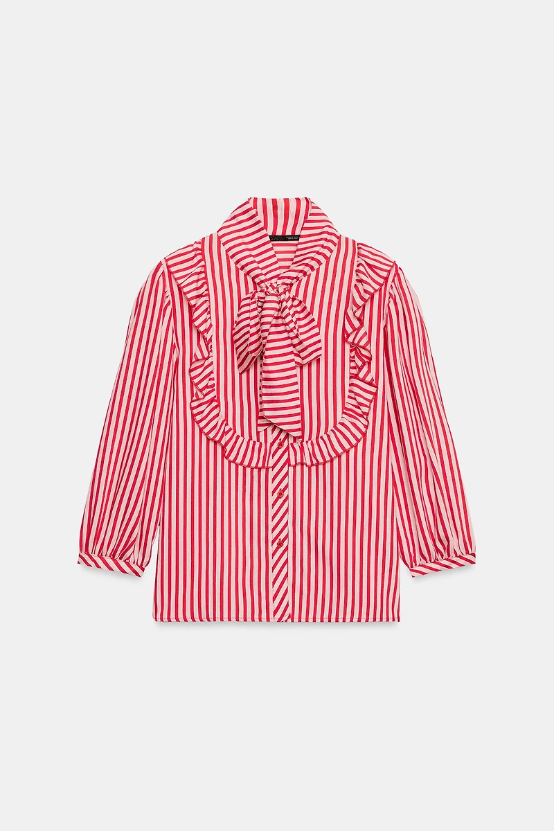 STRIPED TIE-NECK BLOUSE
