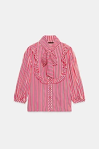 STRIPED TIE-NECK BLOUSE