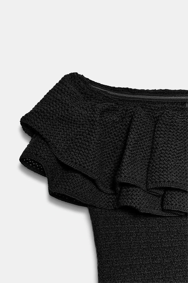RUFFLED KNIT MIDI DRESS