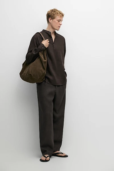 Regular fit stand collar 100% linen shirt