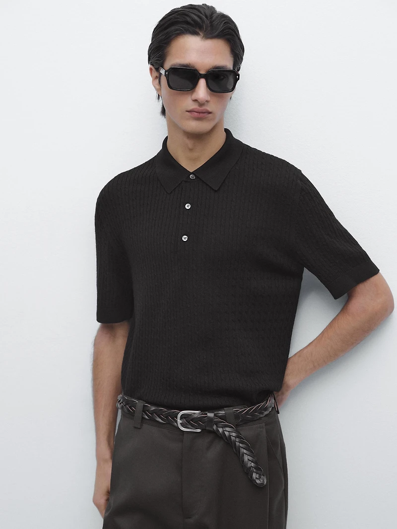 Merino wool knit polo sweater