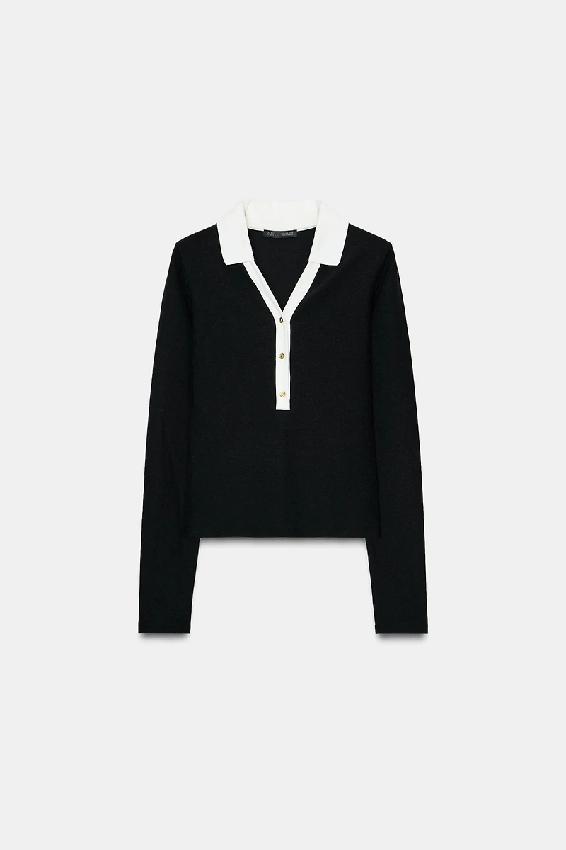 CONTRAST INTERLOCK POLO TOP