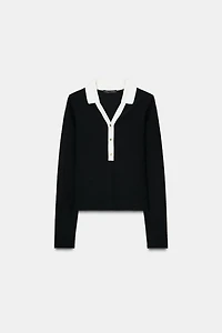 CONTRAST INTERLOCK POLO TOP