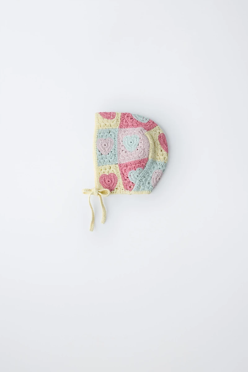 HEART CROCHET KNIT BONNET