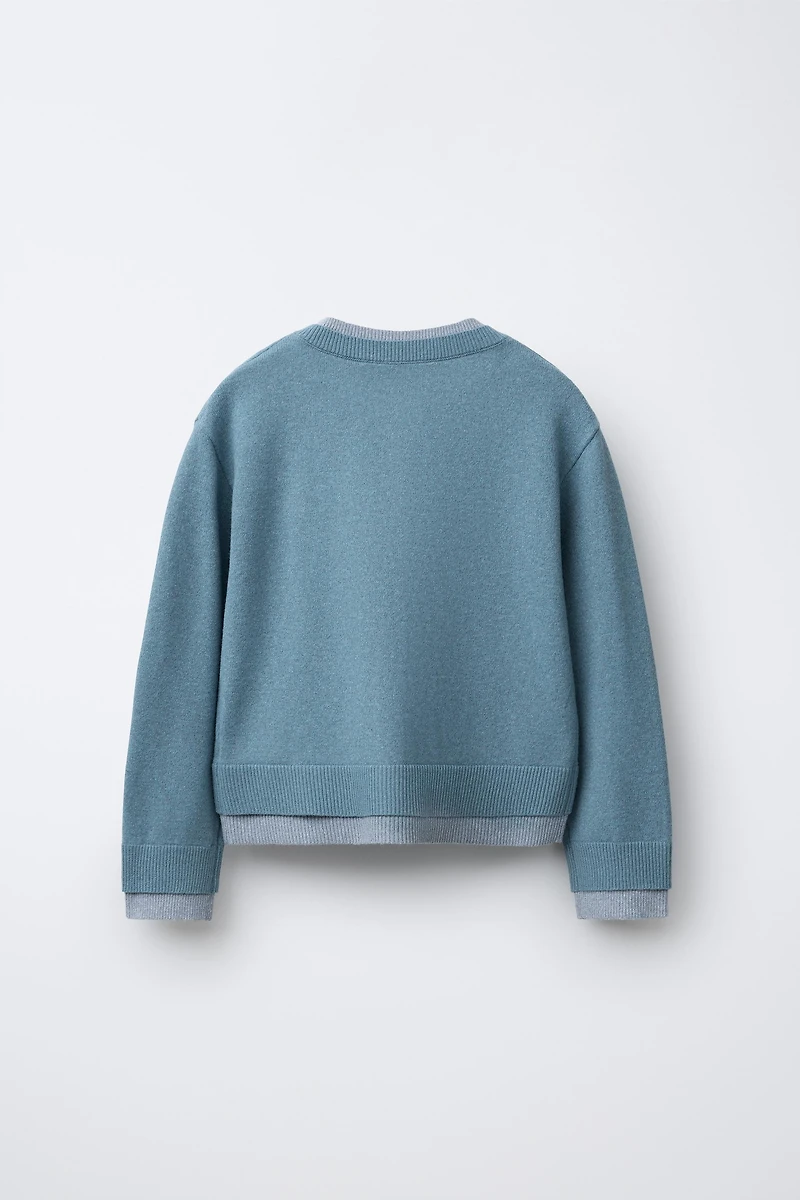 DOUBLE LAYER TRIM KNIT CARDIGAN