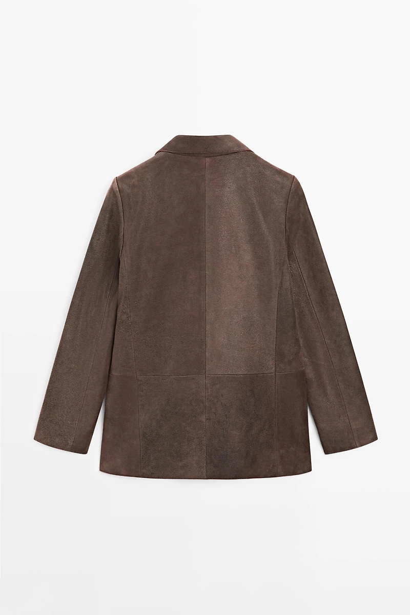 100% suede leather blazer with lapel collar