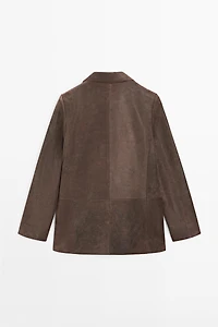 100% suede leather blazer with lapel collar