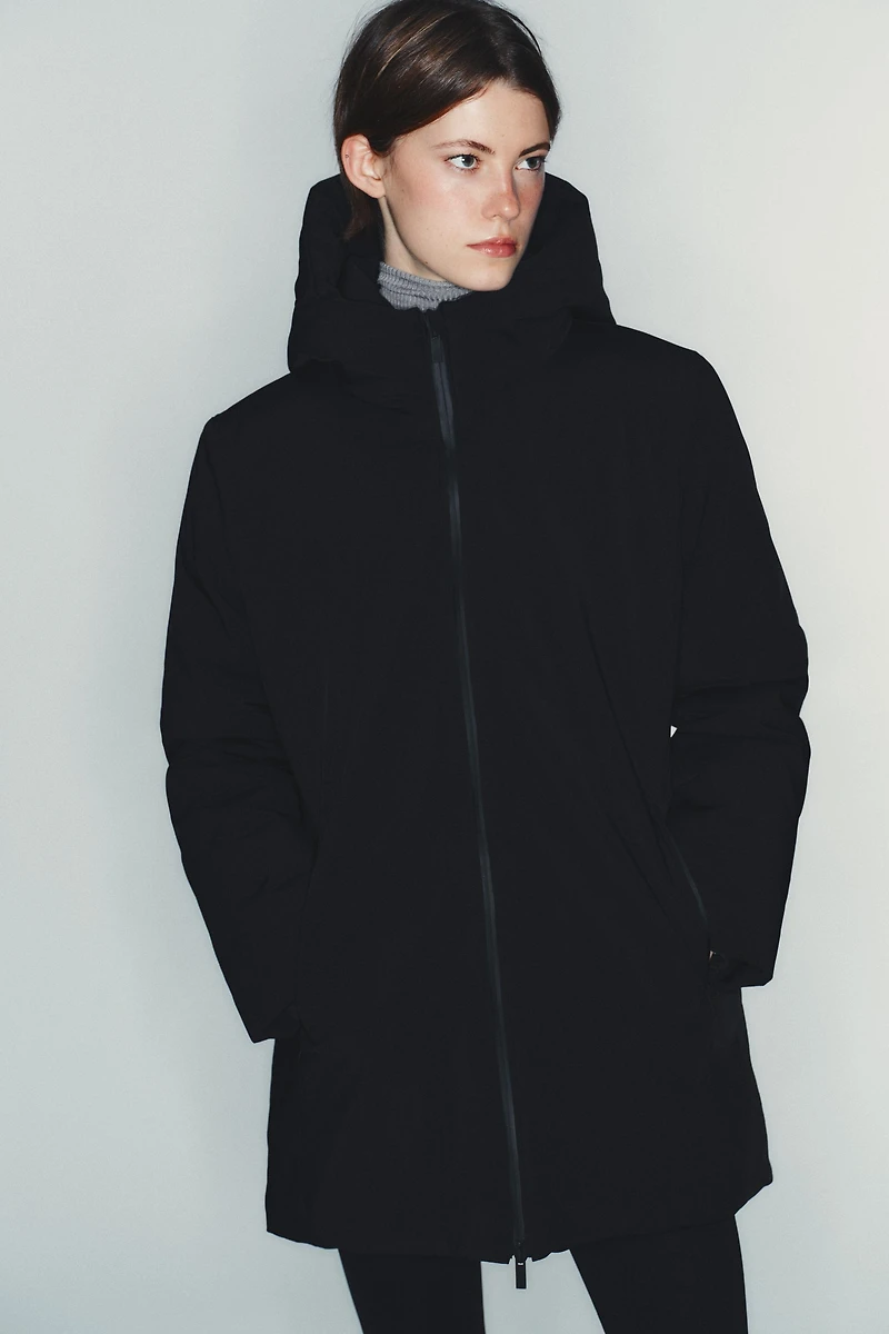 WATER REPELLENT WINDPROOF PUFFER JACKET WITH HOODIE