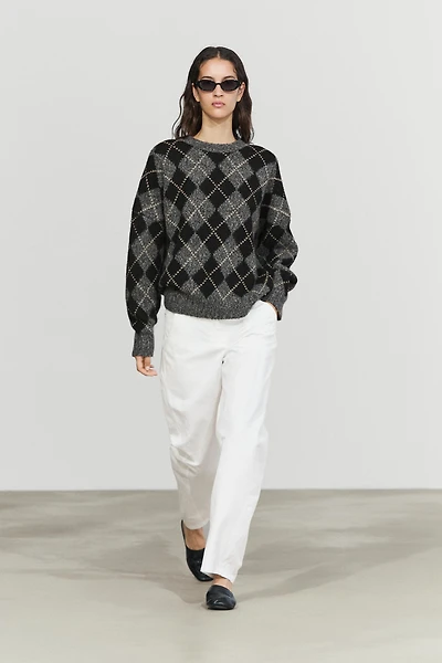 Pull en maille à motif losanges et cachemire