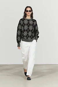 Pull en maille à motif losanges et cachemire