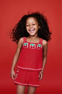 CHERRY CROCHET KNIT TOP